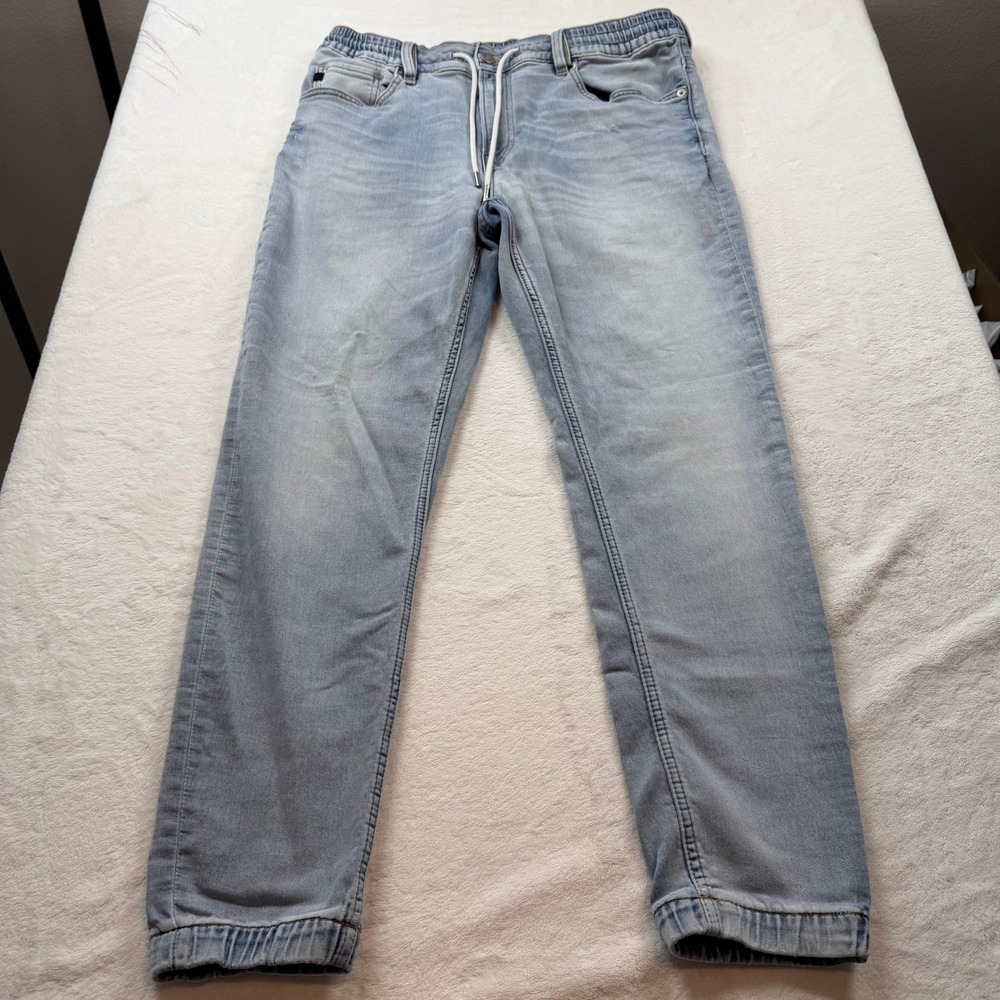 H&M Denim Joggers Men Large Light Blue Good Regular Tapered Drawstring Waist
